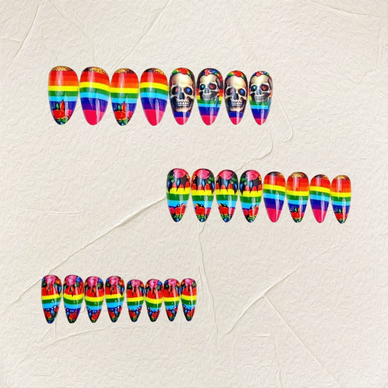 Creative artificial nails in skull and rainbow design Bowlift