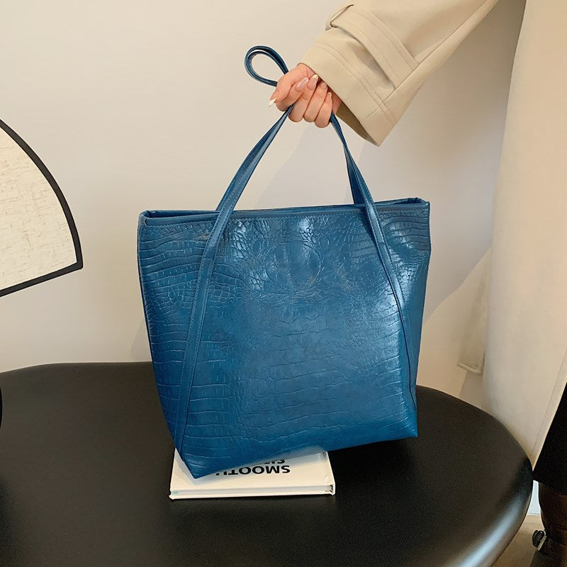 Crocodile-Embossed Leather Tote Bag Bowlift