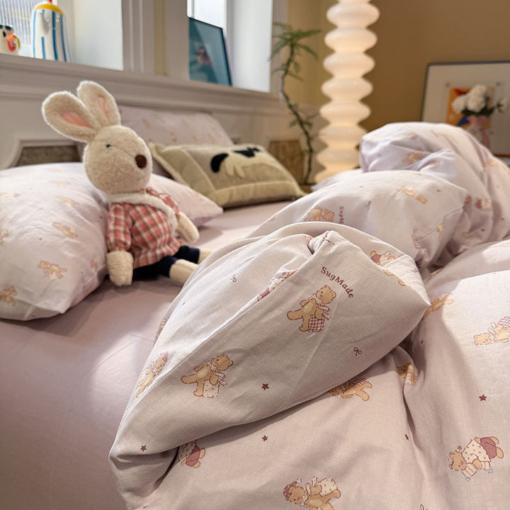Cotton satin bedding set with fine sketch pattern