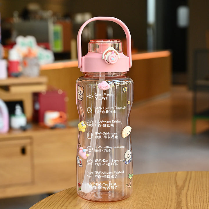 Women’s water bottle with integrated time marking and practical carrying handle Bowlift