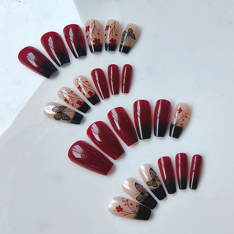 Artificial nails with butterfly and flower motifs Bowlift