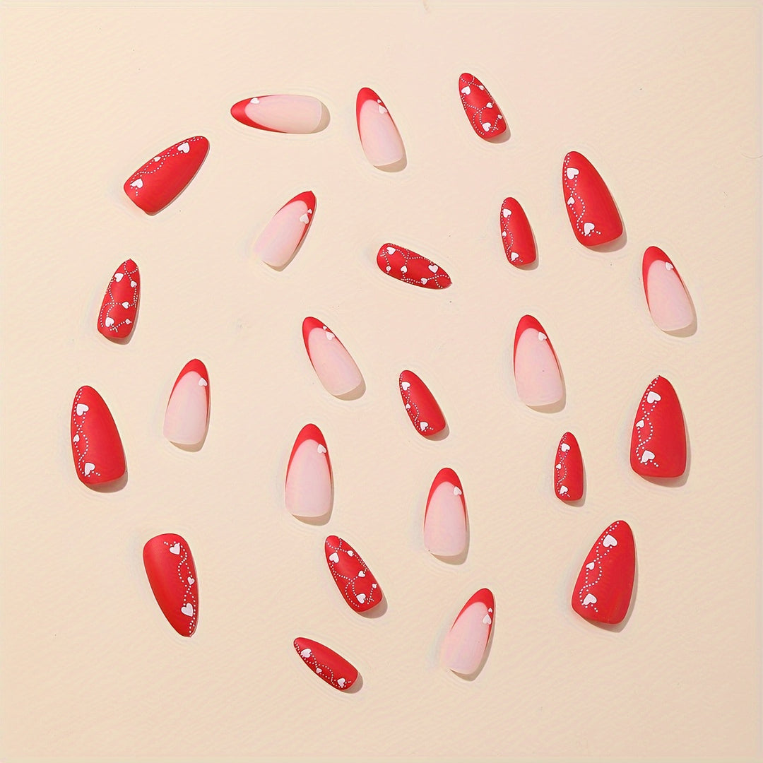 Elegant Heart-Embellished Press-On Nail Art Bowlift