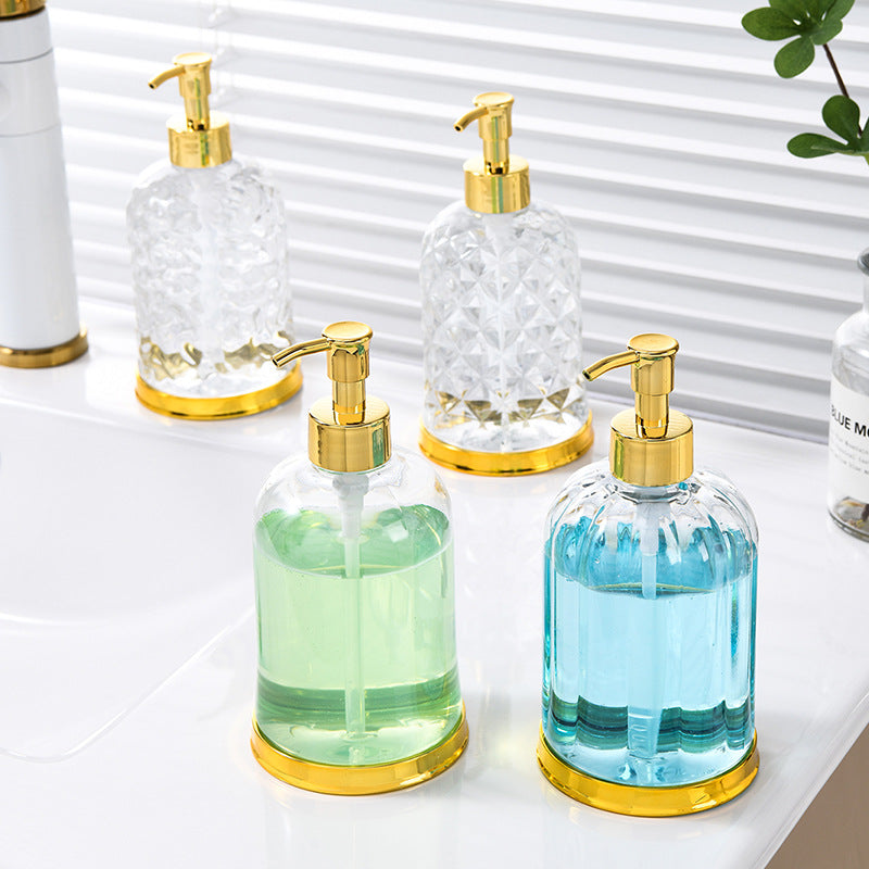 Ribbed Glass Soap Dispenser with Gold Pump Refillable Lotion Bottle Bowlift