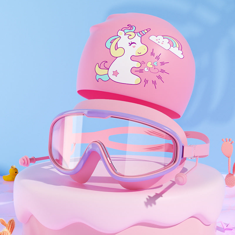 Kids Unicorn-Themed Swim Mask and Cap Set Bowlift