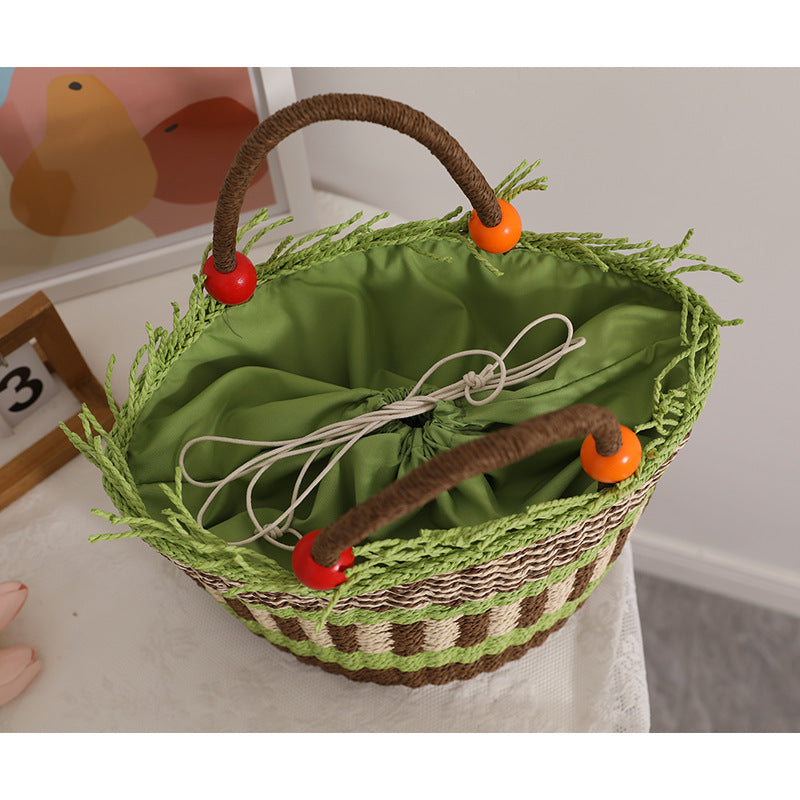 Handmade basket bag with cheerful garden design Bowlift