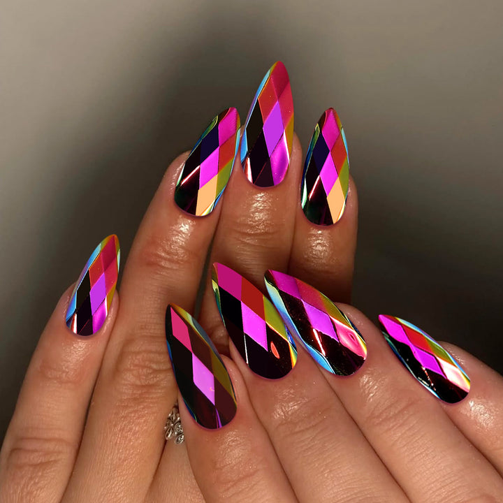 Stiletto Nail Art Extensions with Geometric Prism Design Bowlift