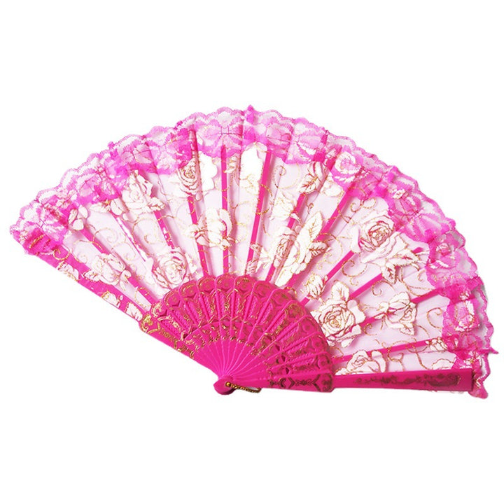 Ladies decorative hand fan with delicate rose motifs Bowlift