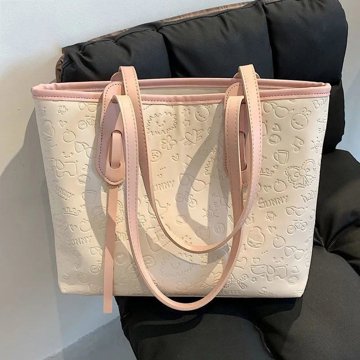 Embossed Pattern Shoulder Tote Bowlift