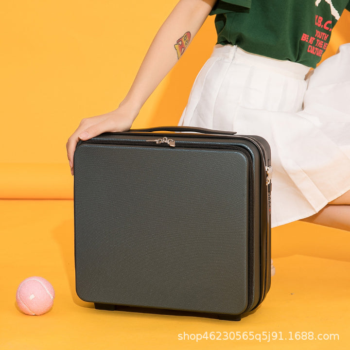 compact hard-shell travel vanity makeup case with TSA combination lock and dual-zip compartments Bowlift