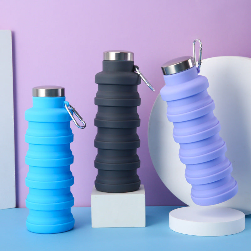 Collapsible Silicone Travel Water Bottle with Stainless Steel Cap and Carabiner Bowlift
