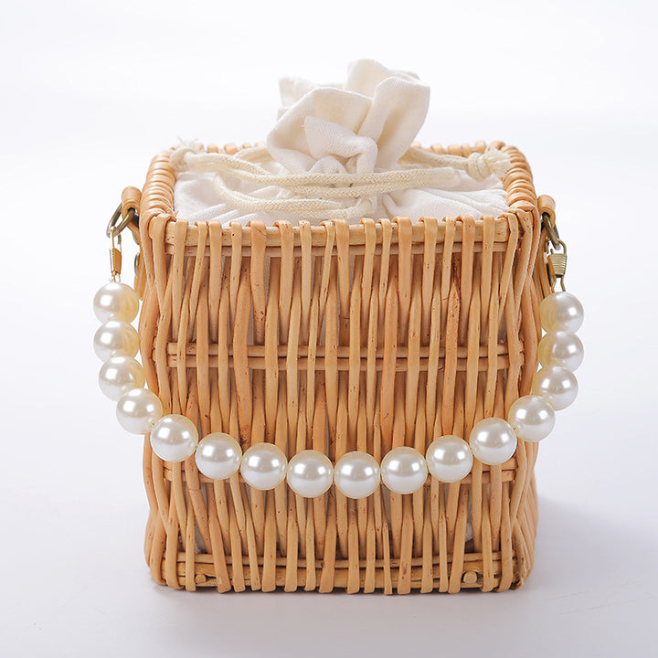 Ladies Elegant Basket Bag with Pearl Accents Bowlift