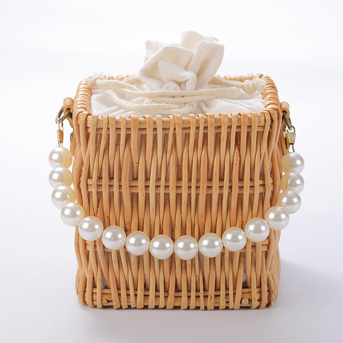 Ladies Elegant Basket Bag with Pearl Accents Bowlift