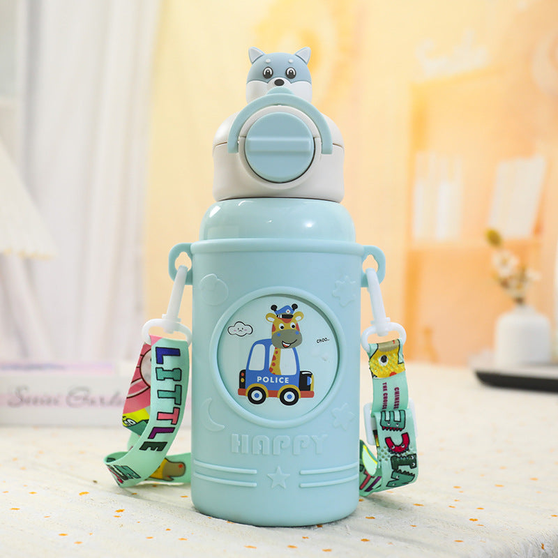 Ladies Insulated Drinking Bottle with Cute Frog Design and Practical Carry Strap Bowlift