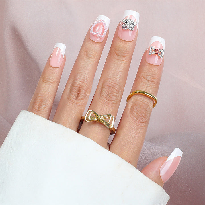 Premium Decorative Press-On Nail Set with Rhinestone and Gem Accents Bowlift
