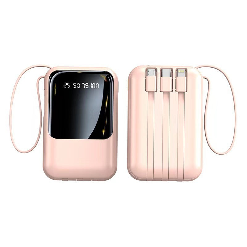 Compact power bank with digital display and integrated charging cables Bowlift