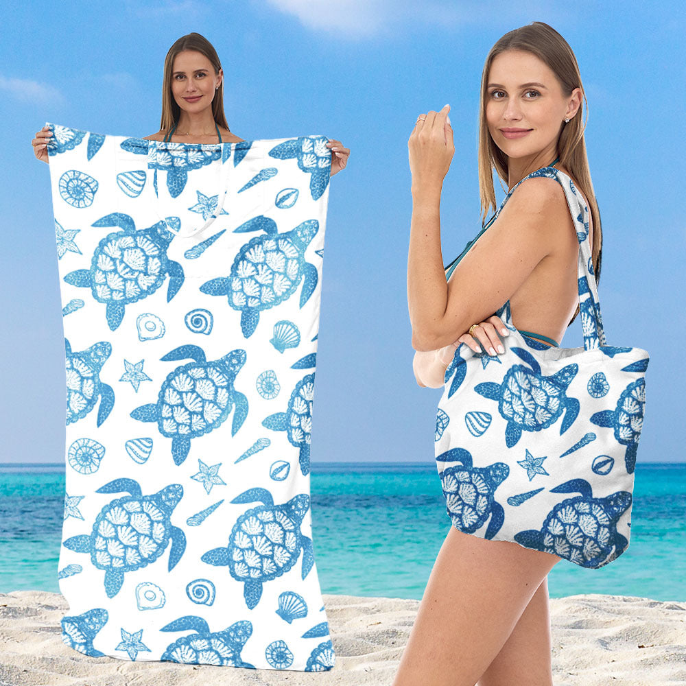 Beach towel with integrated tote bag design Bowlift