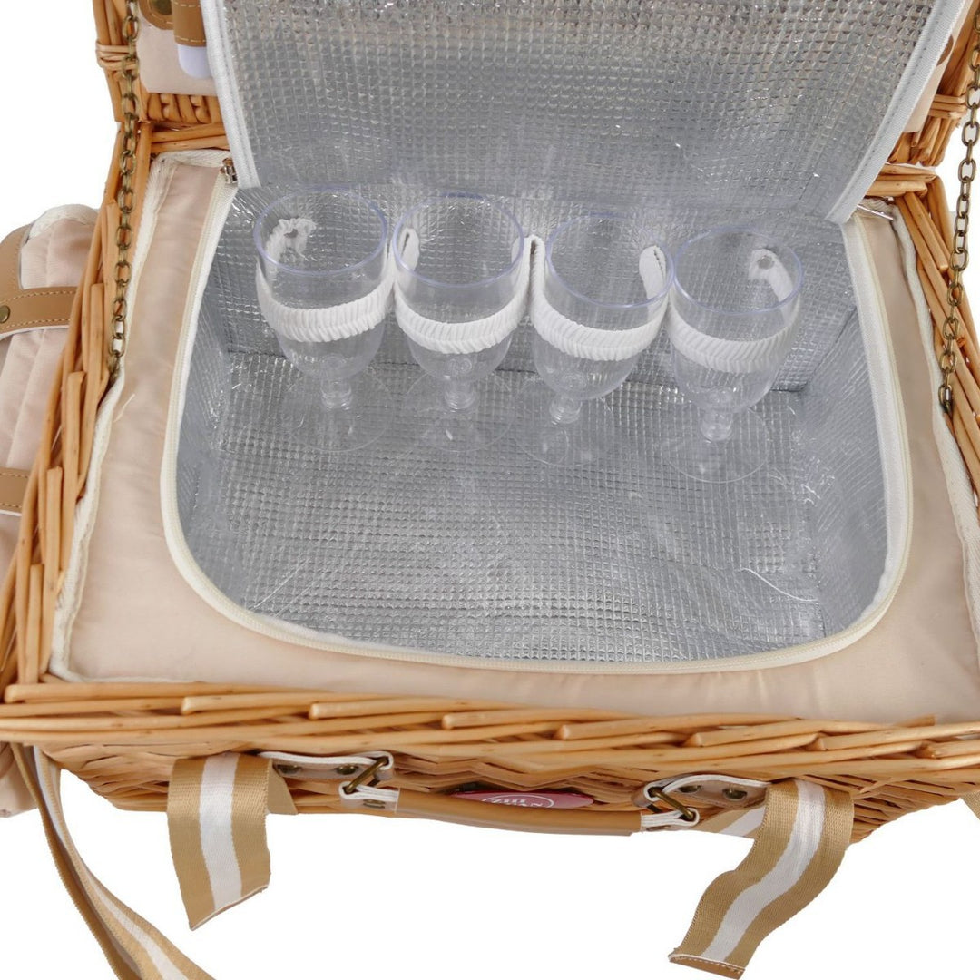 Ladies picnic basket with integrated dish set and stylish leather detail Bowlift
