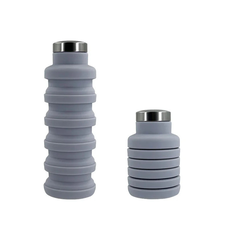 Collapsible Silicone Travel Water Bottle with Stainless Steel Cap and Carabiner Bowlift