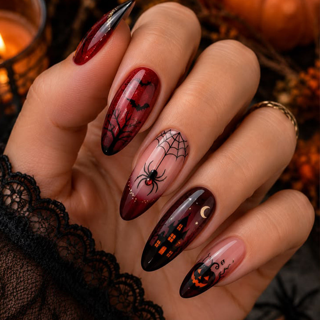 Gothic Halloween-Themed Stiletto Nail Art Extensions Bowlift 1789713505