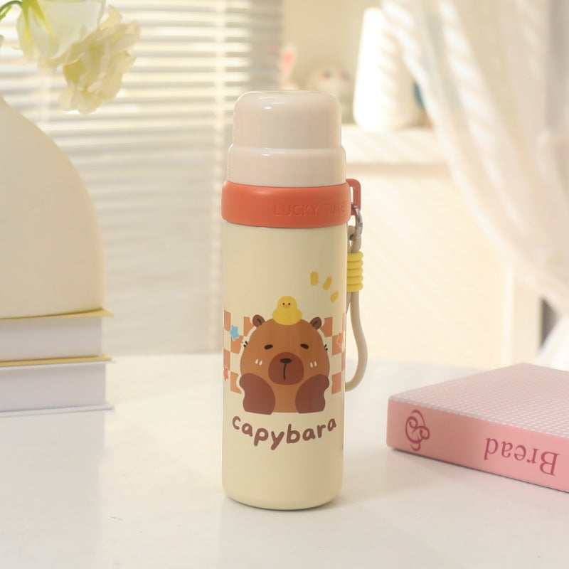 Women's insulated drinking bottle with playful animal design and practical carrying strap Bowlift