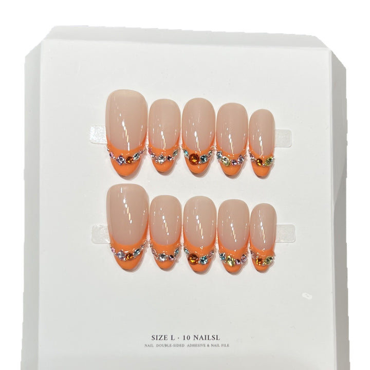 Decorative Press-On Nail Set with Rhinestone Accents Bowlift