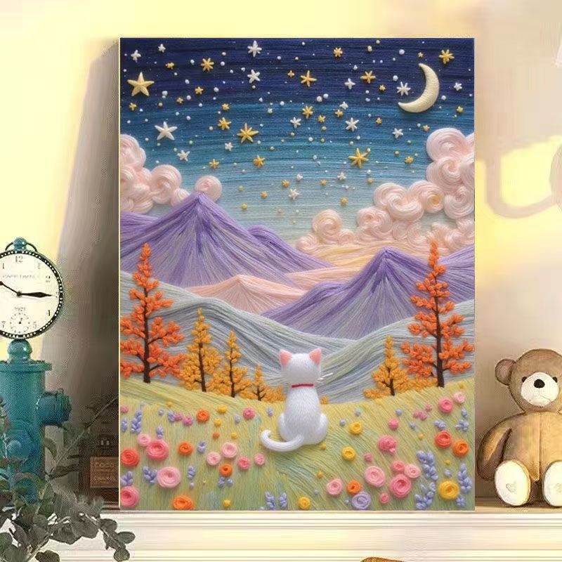 Whimsical Cat Landscape Canvas Art Bowlift