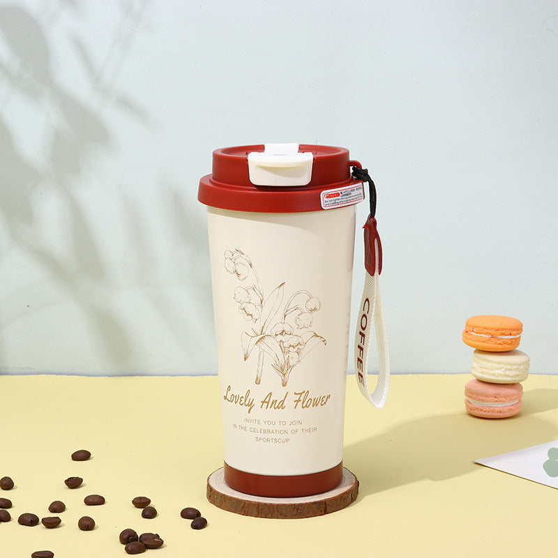 Insulated Stainless Steel Travel Coffee Tumbler with Leakproof Lid and Carry Strap Bowlift