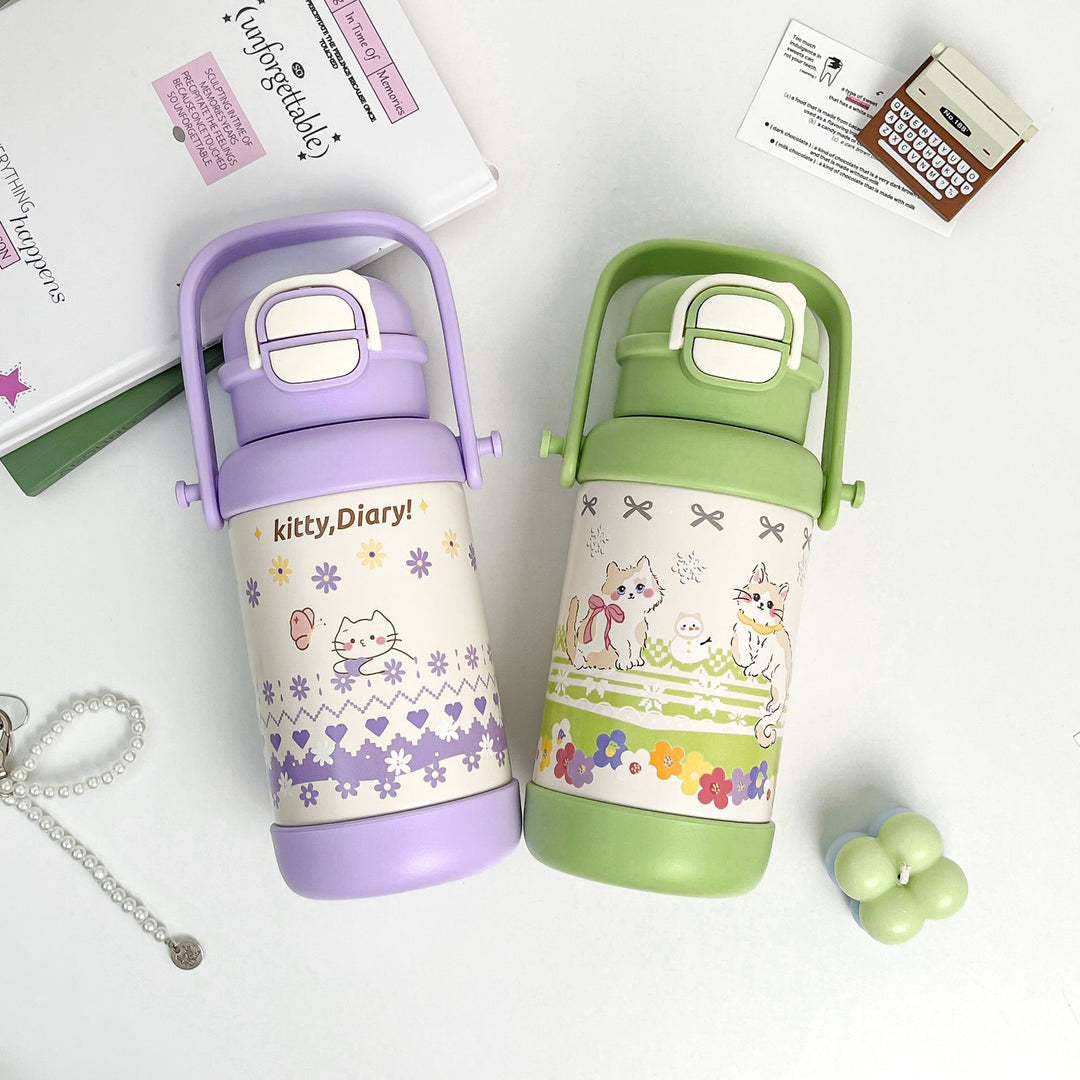Insulated drinking bottle with folding lid and colorful animal motif Bowlift