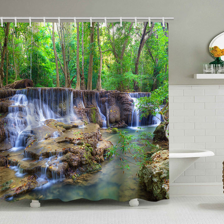 Scenic Waterfall Print Shower Curtain Bowlift