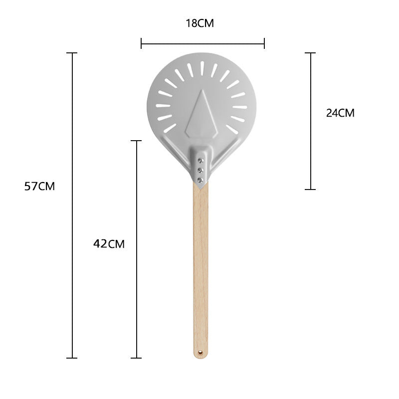 long-handled perforated pizza peel with wooden handle Bowlift