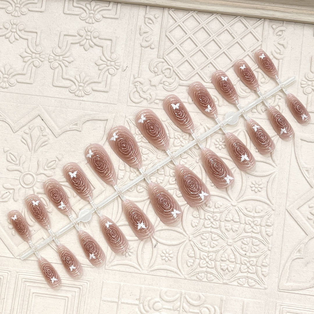 Artistic Floral-Accent Press-On Nail Set Bowlift