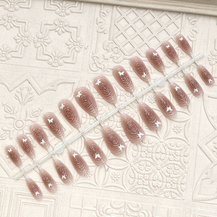 Artistic Floral-Accent Press-On Nail Set Bowlift