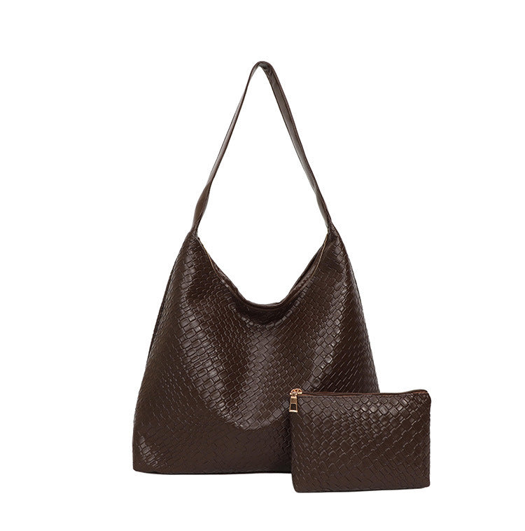 Sleek Textured Leather Hobo Handbag Bowlift