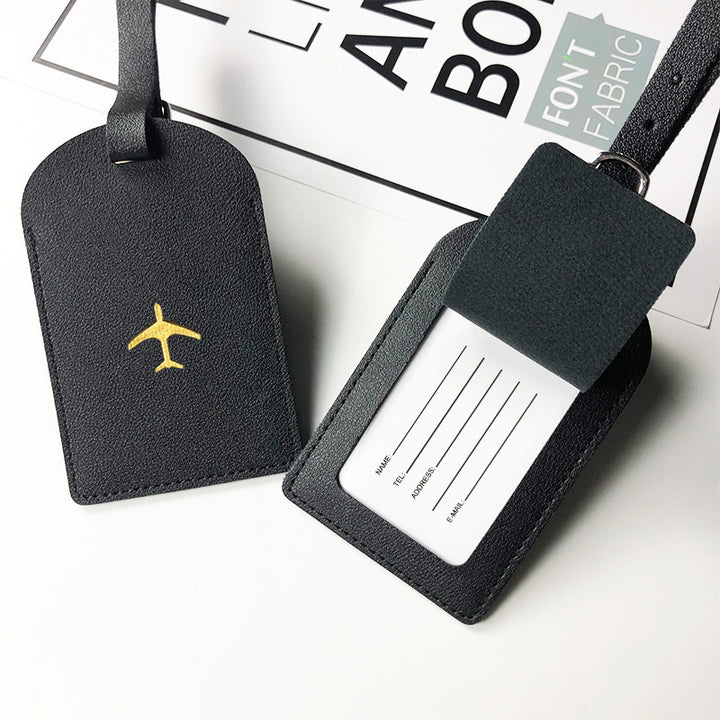 Premium Leather Luggage Tag with Adjustable Strap and Embroidered Airplane Icon Bowlift