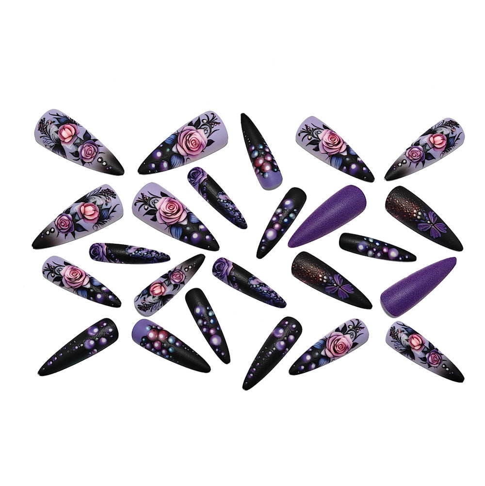 Elegant Artificial Nails with Raised Flower and Pearl Design Bowlift