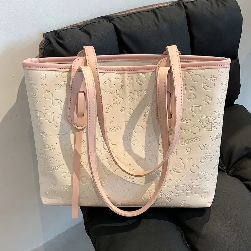 Embossed Pattern Shoulder Tote Bowlift