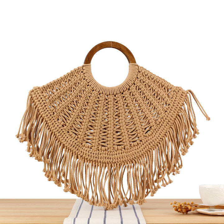 Handbag with Fringed Macramé Design Bowlift