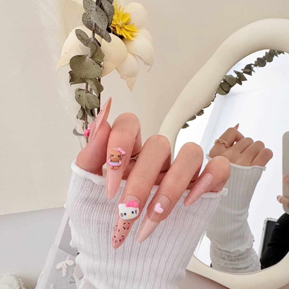 Artistic Press-On Nail Set with Floral and Gemstone Accents Bowlift