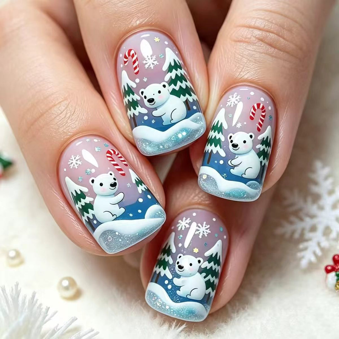 Holiday-Themed 3D Polar Bear Nail Art Bowlift