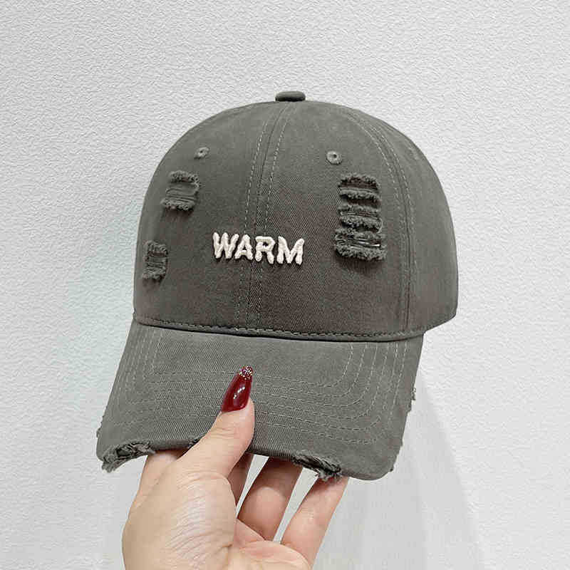 Women's Distressed Cotton Cap with Embroidered Message Bowlift