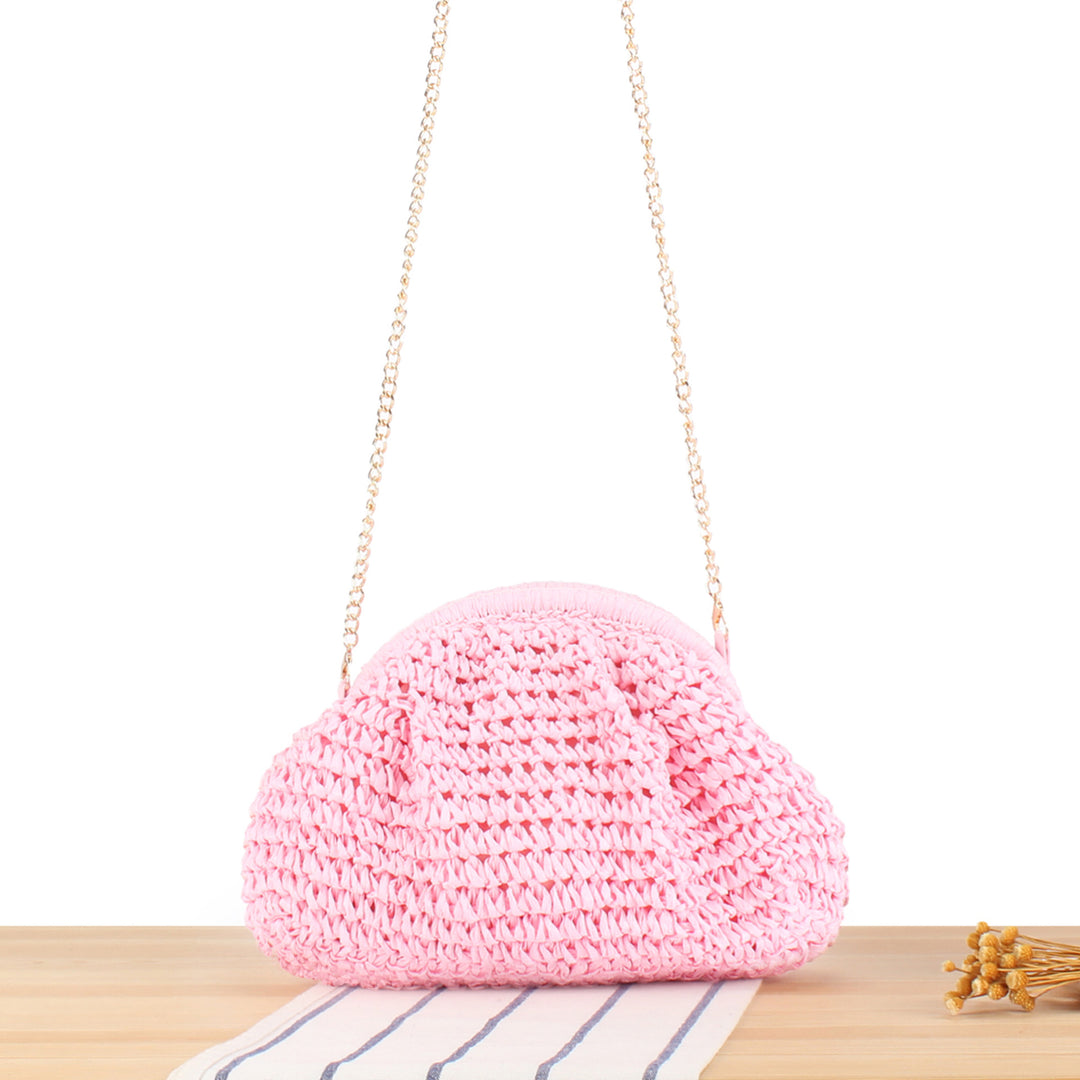 Shoulder bag made from handcrafted natural fibers with elegant chain decoration Bowlift