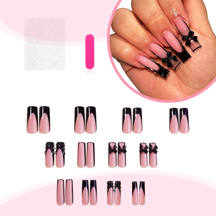 Decorative Press-On Nail Art Set with Elegant Bow Accents Bowlift