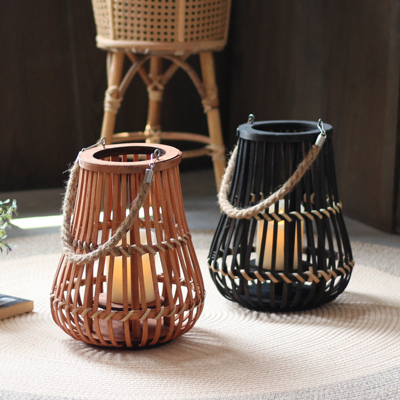 Handcrafted lantern made of wood and wicker Bowlift