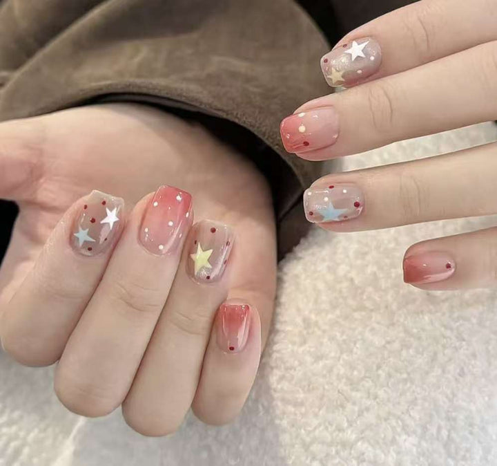 Ombre Stiletto Press-On Nail Art with Gem Accents Bowlift