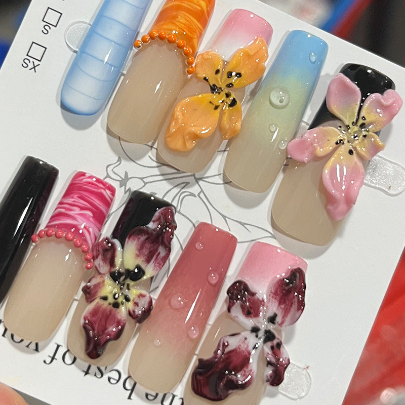 Handcrafted Floral Design Press-On Nail Set Bowlift