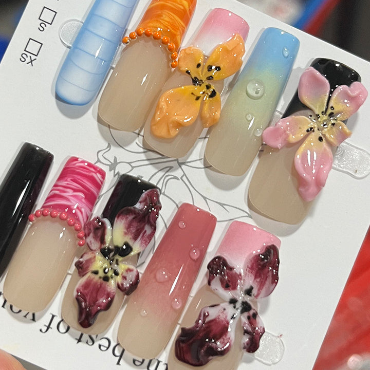 Handcrafted Floral Design Press-On Nail Set Bowlift