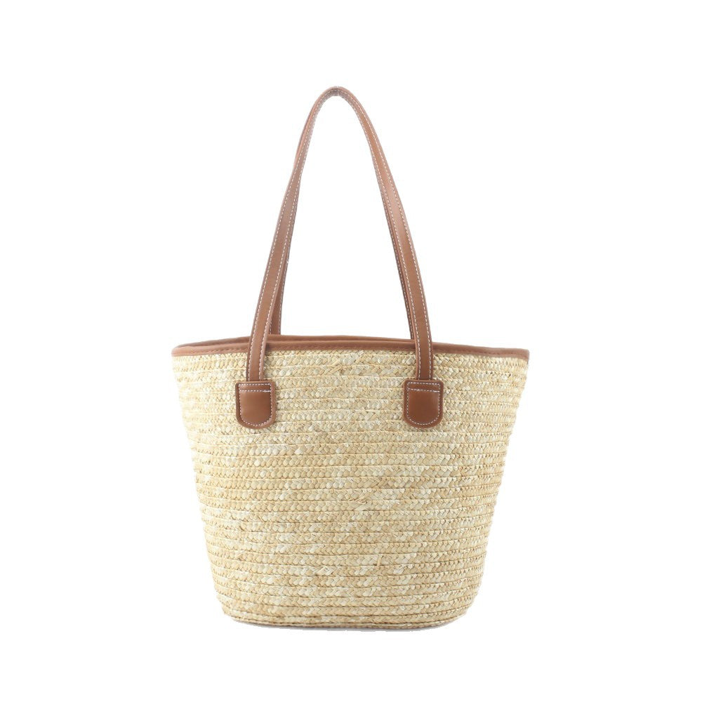 Braided basket bag with elegant leather handles Bowlift