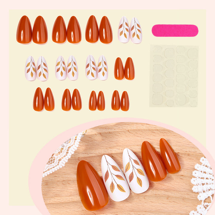 Artificial Nail Set with Elegant Leaf Designs Bowlift