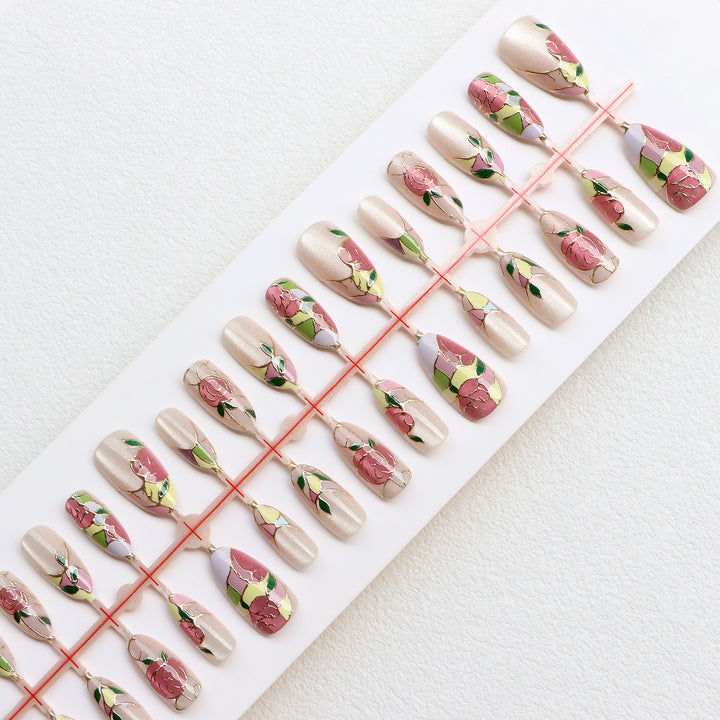 Floral Themed Press-On Nail Art Set Bowlift