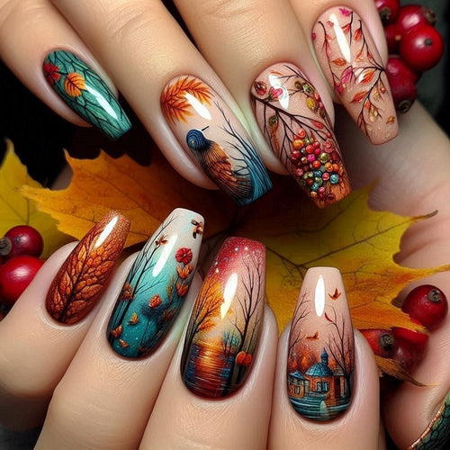 Creative artificial nails with floral and artistic patterns Bowlift